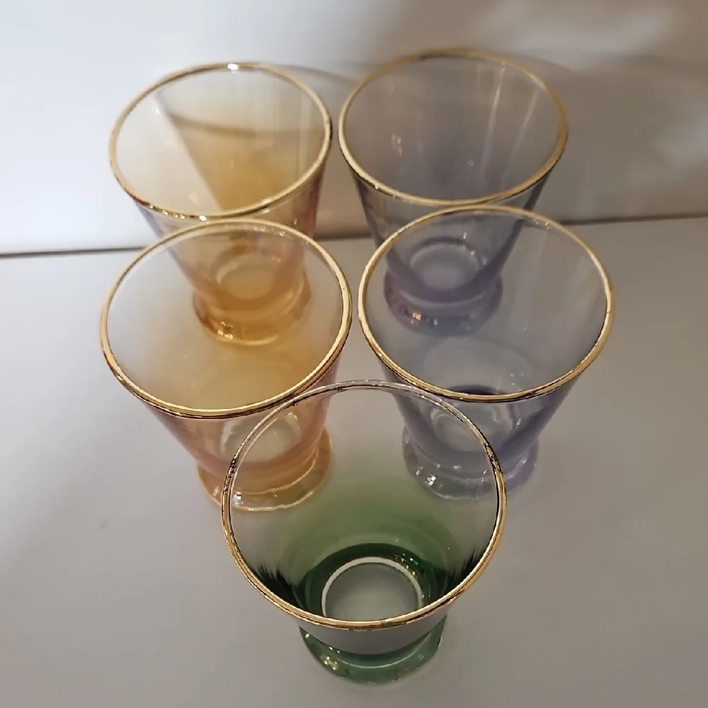 VTG MCM Cranberry Pink Blendo Cocktail Shaker Set Gold Rim Tumbler Glasses 7pc